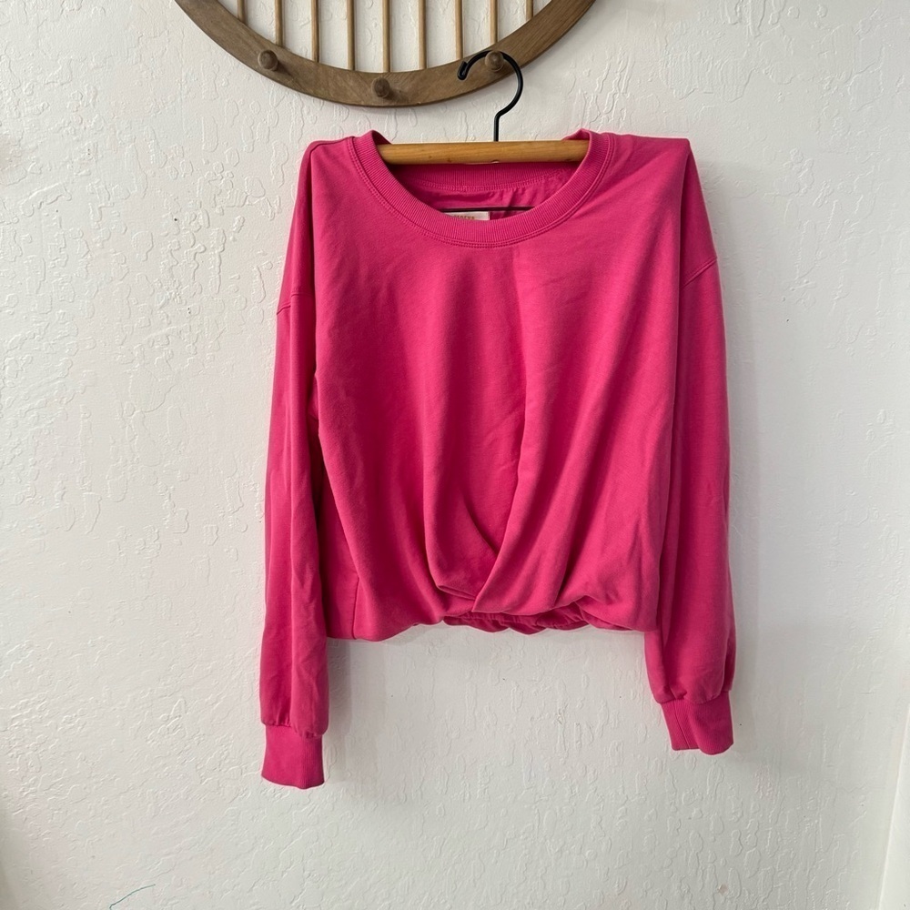 Anthropologie Maeve Twist Front Waist Length Pink Butter Soft Sweatshirt XS - Picture 6 of 6